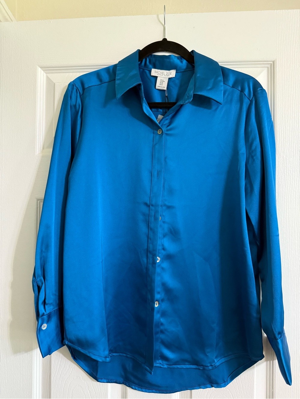 RACHEL ZOE women’s Teal Silk-Blend Dress Shirt